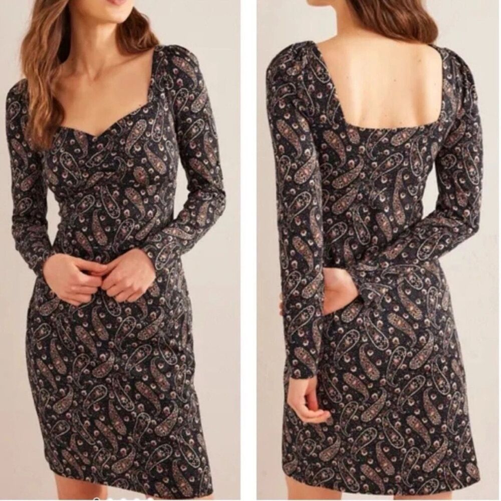 Boden Sweetheart Neckline Jersey Mini Dress Paisley Size UK 16 US 12‎ Stretch